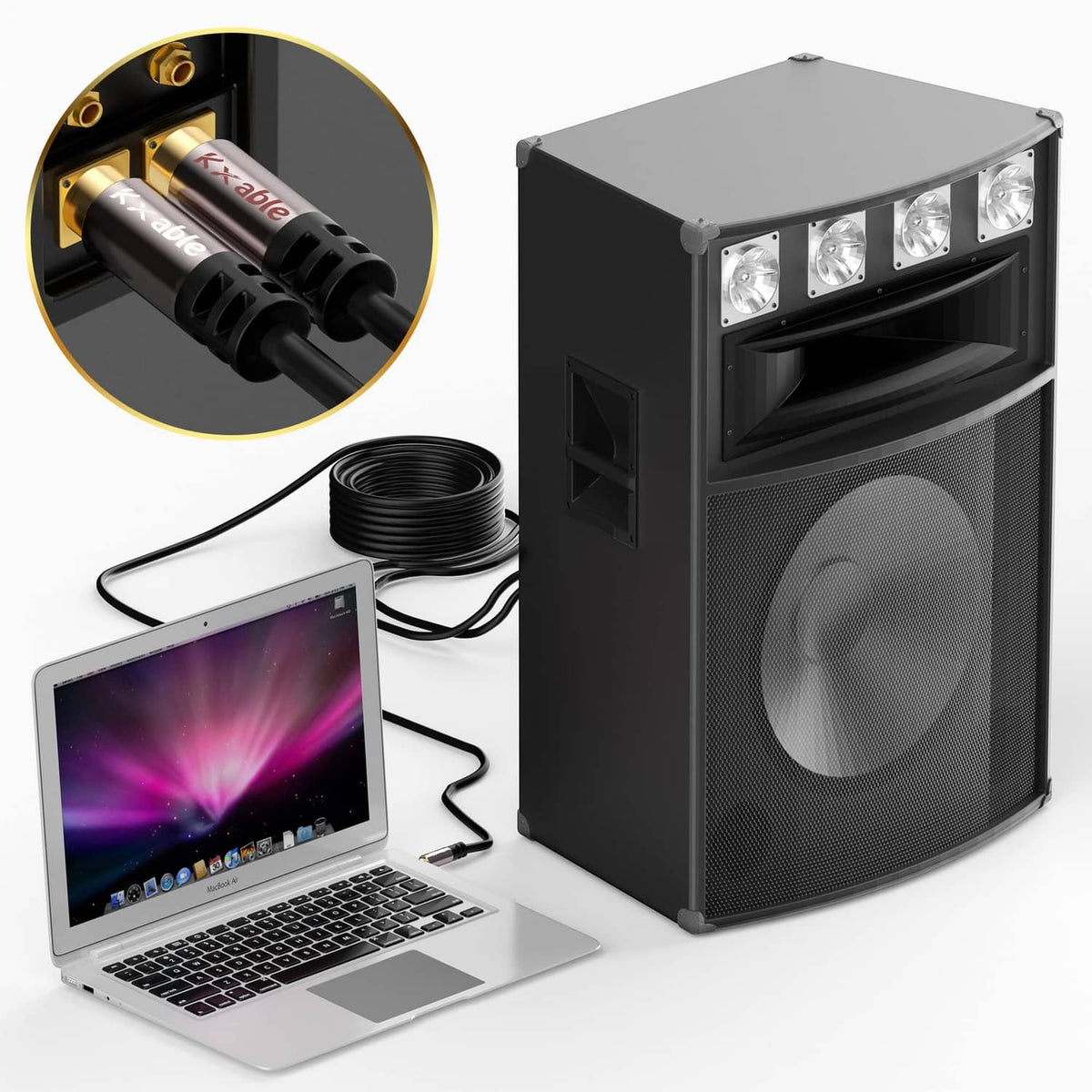 3.5mm to dual RCA stereo audio cable with gold connectors and durable black jacket