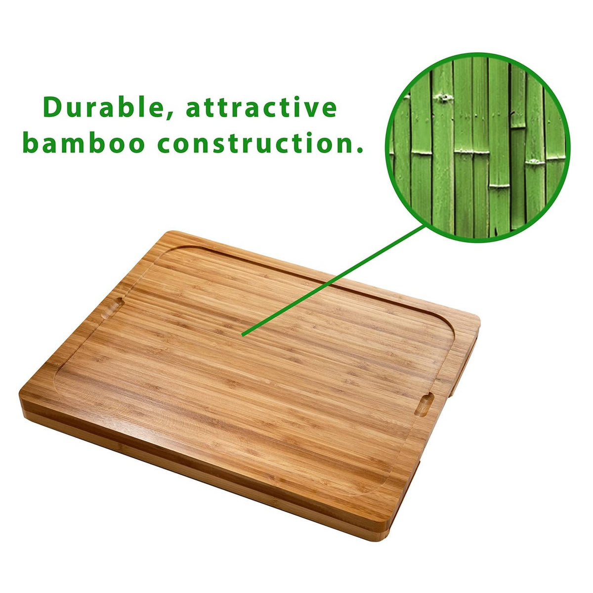 Bamboo cutting board serving tray with smooth finish and raised edge