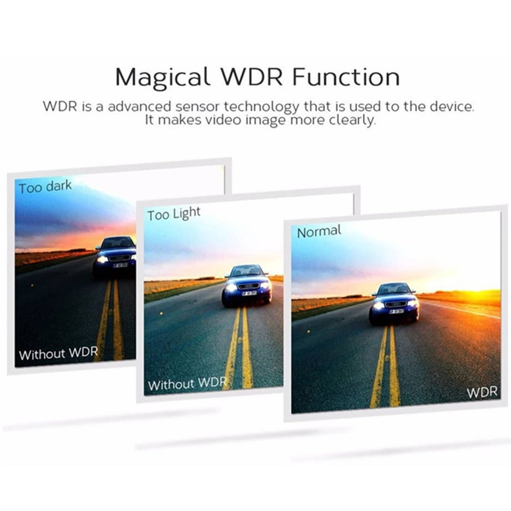 Rearview mirror dash cam visibility comparison for different lighting conditions