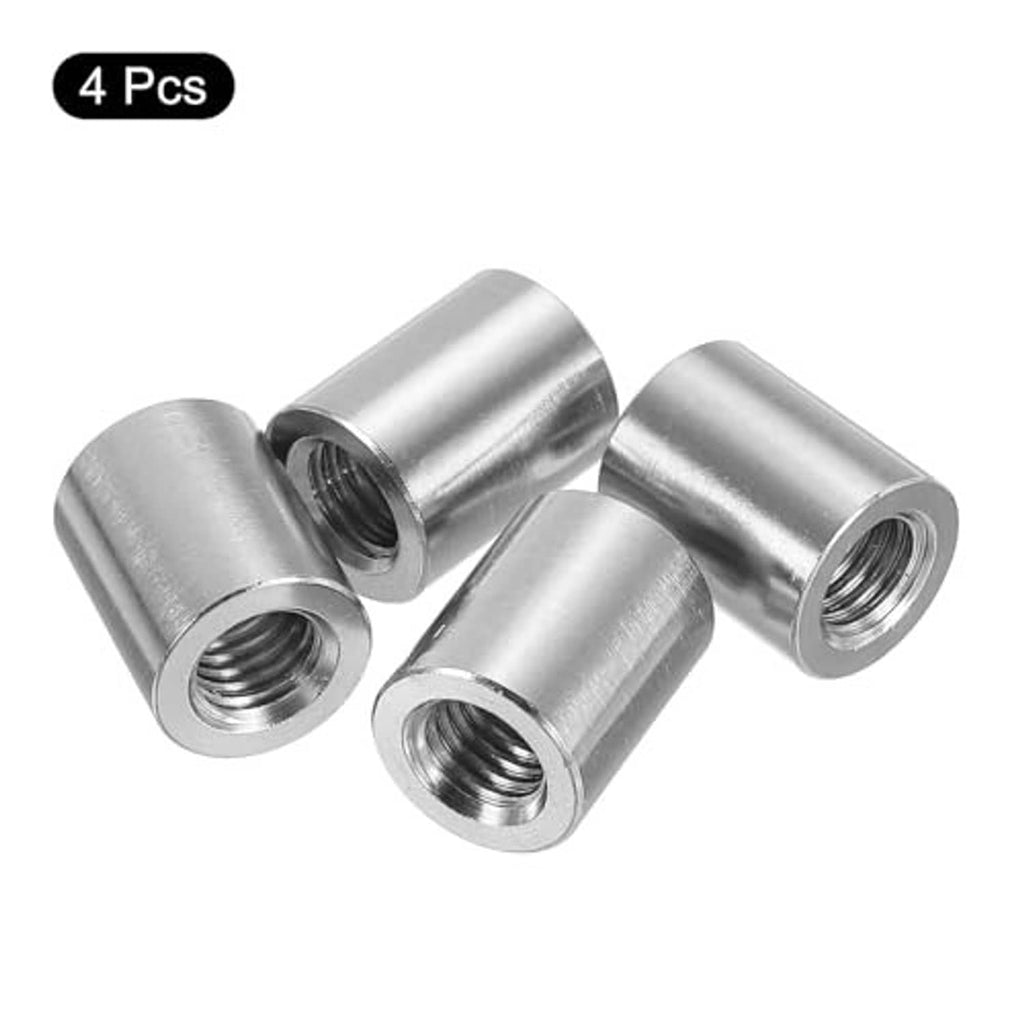 Set of 4 stainless steel M10 coupling connector nuts, cylindrical with internal threads