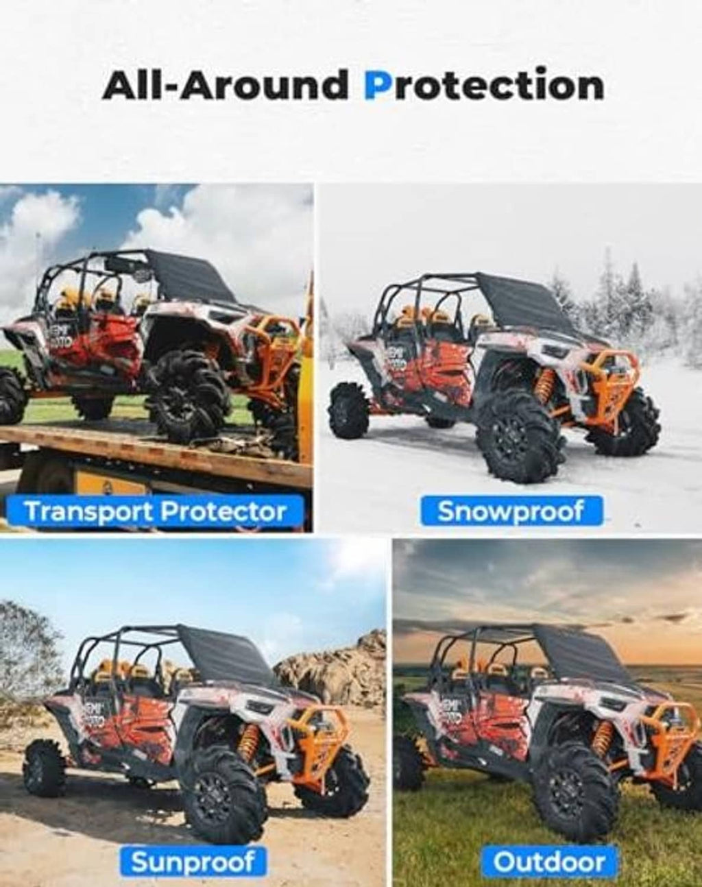 Black windshield cover with side straps for all-around UTV front protection