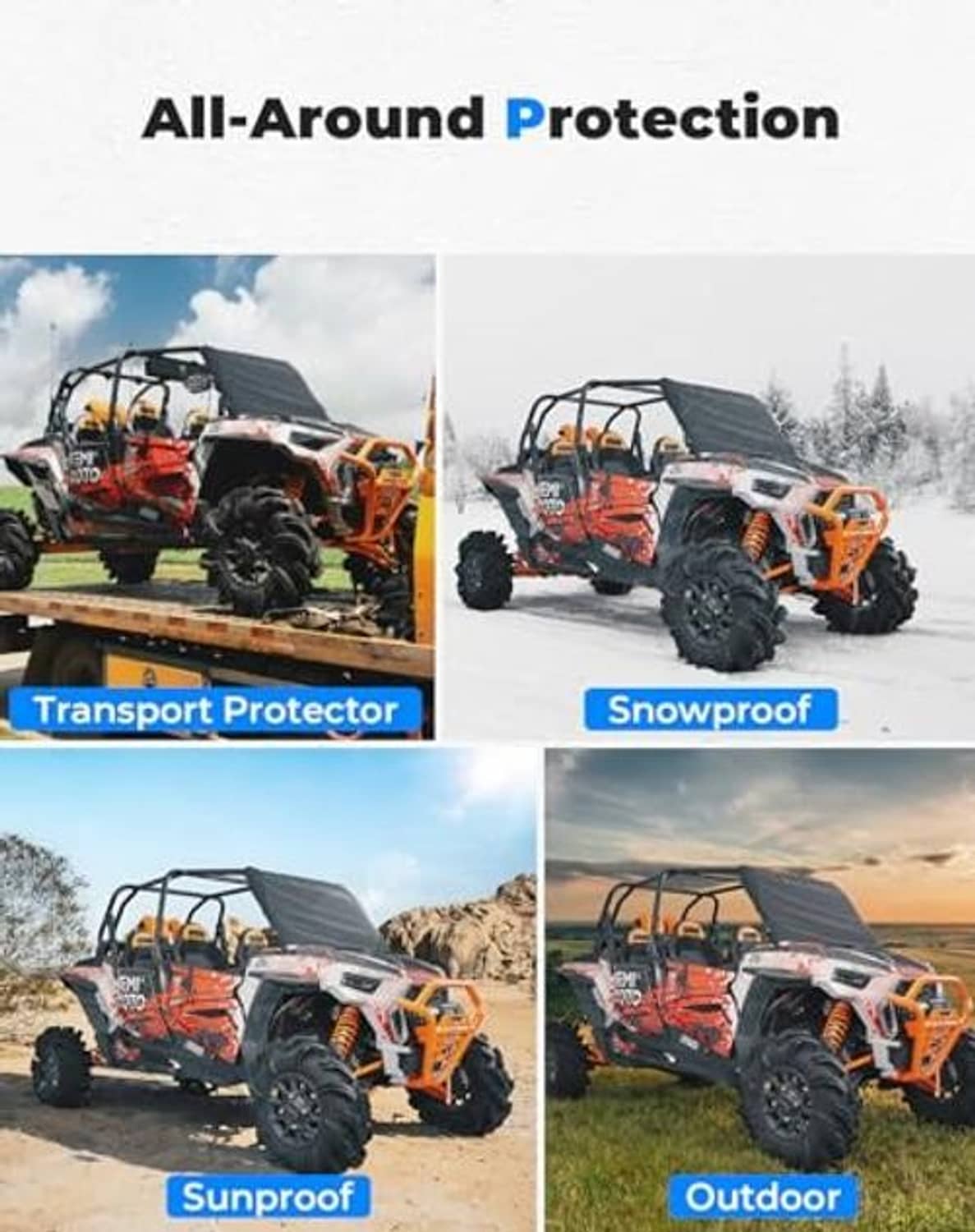 Black windshield cover with side straps for all-around UTV front protection