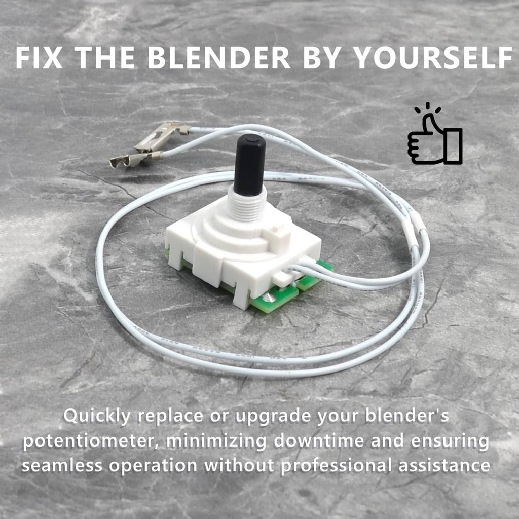 Potentiometer switch replacement with white module, black knob, green PCB, and wire leads