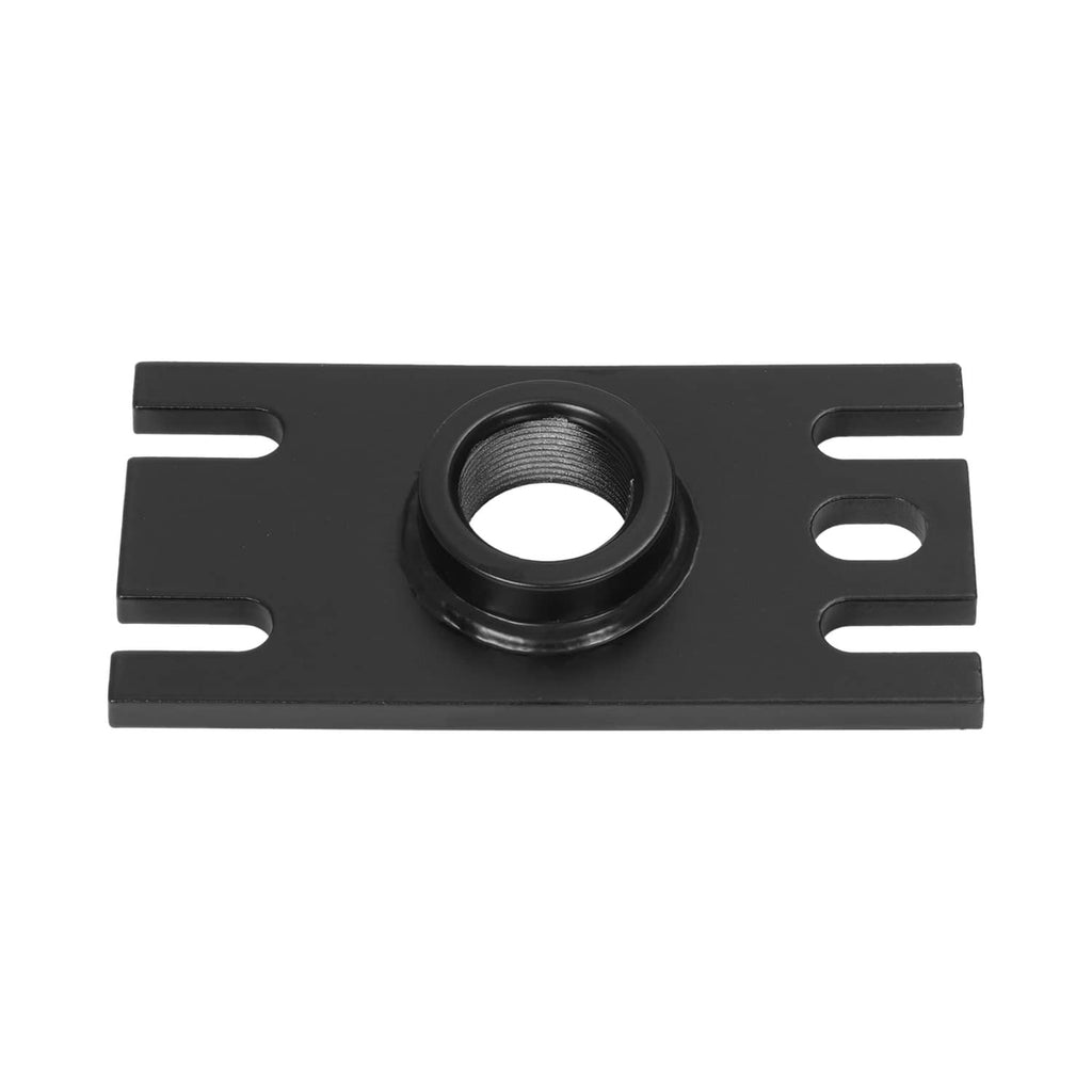Alignment guide plate with central threaded ring and side cutouts, black metal