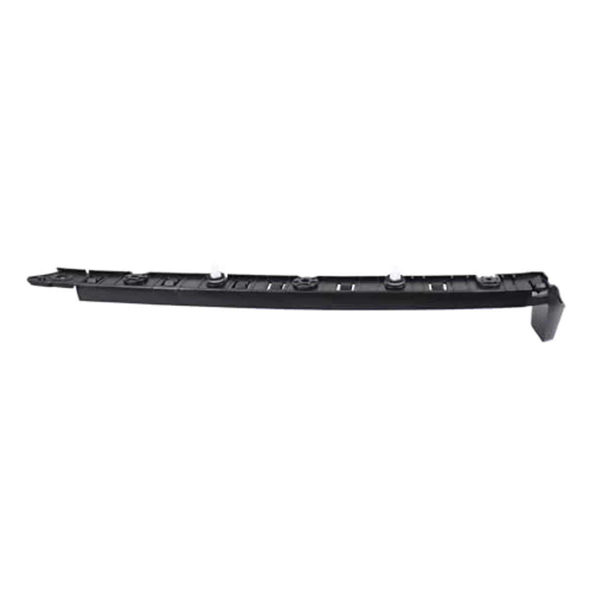 Black bumper retainer bracket with multiple slots, pegs, and mounting tab