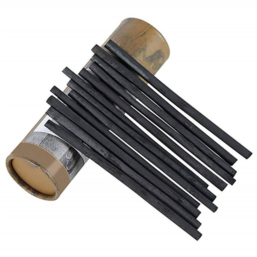 Bundle of dark charcoal sketch sticks with adhesive tape and capped ends