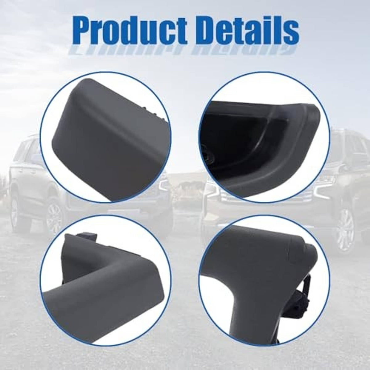 Black interior armrest handle cover with molded contours, shown in detail