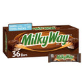 Milky Way milk chocolate bar bulk pack box showing 36 bars and bars in wrapper