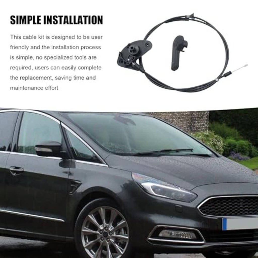 Black hood release cable kit with mounting bracket, handle, and cable set