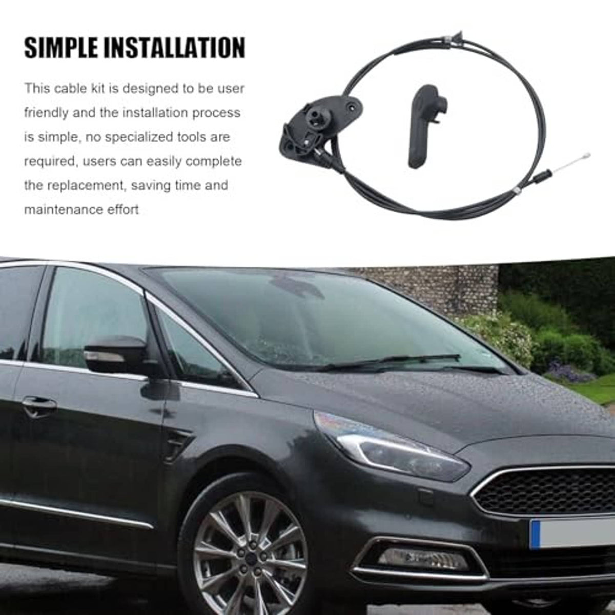 Black hood release cable kit with mounting bracket, handle, and cable set
