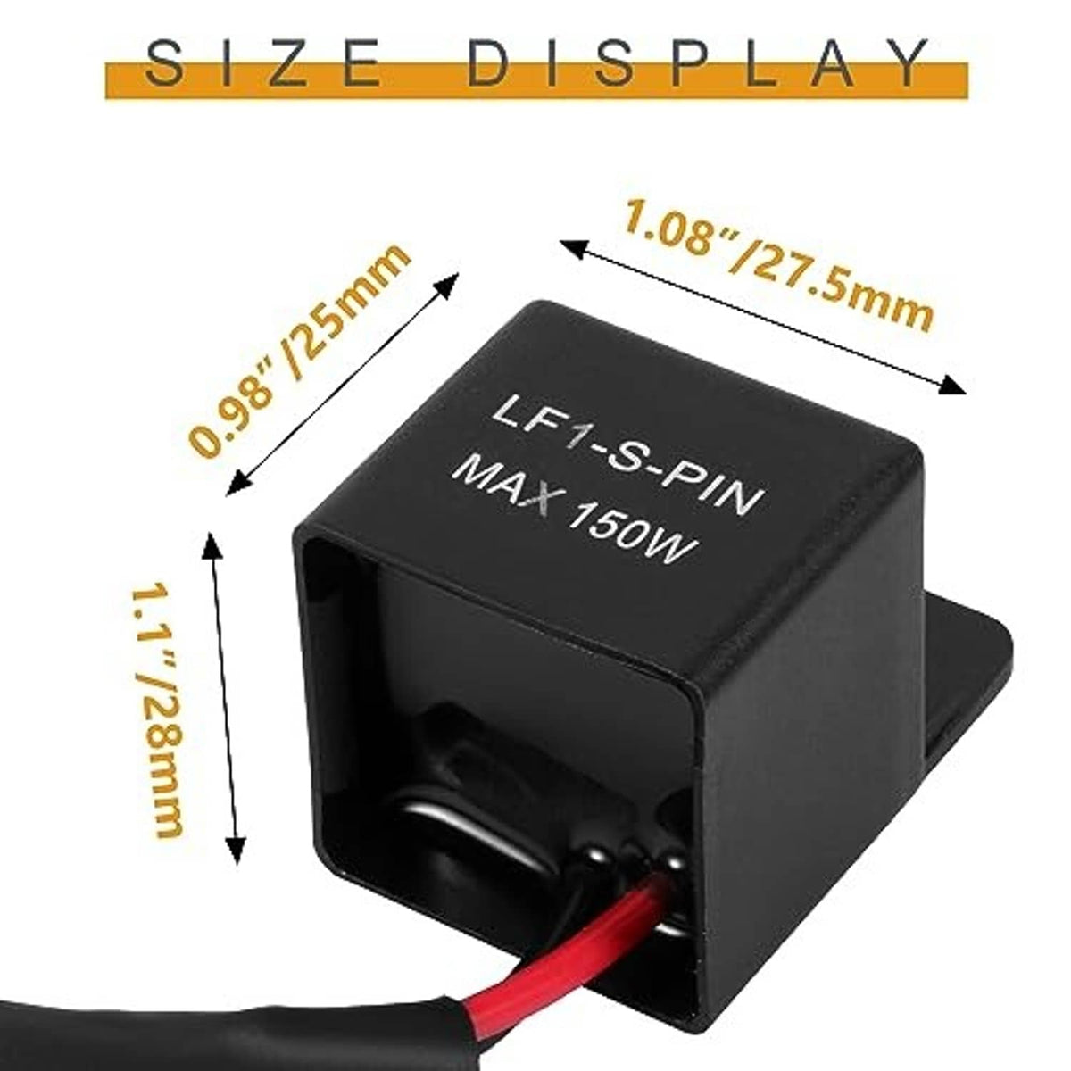 Black LED flasher relay marked LF1-S-PIN MAX 150W with red/black leads