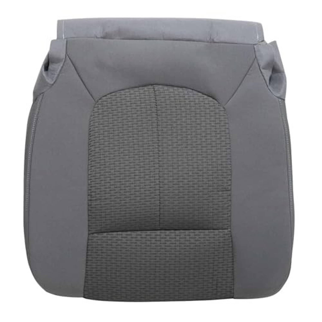 Gray cloth front driver seat cover, textured front panel insert and side tab seams