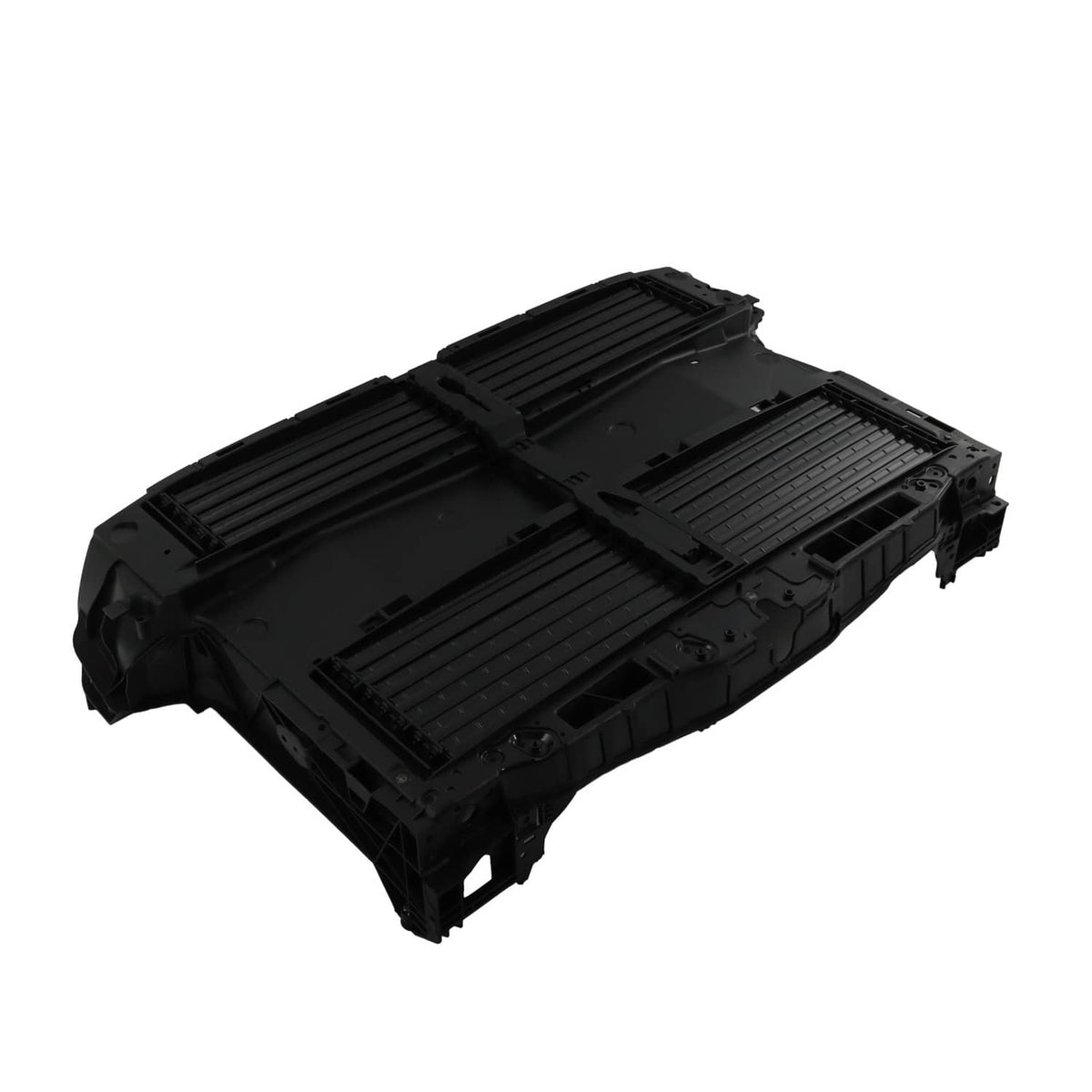 Front grille air shutter housing in black plastic with rectangular vent sections