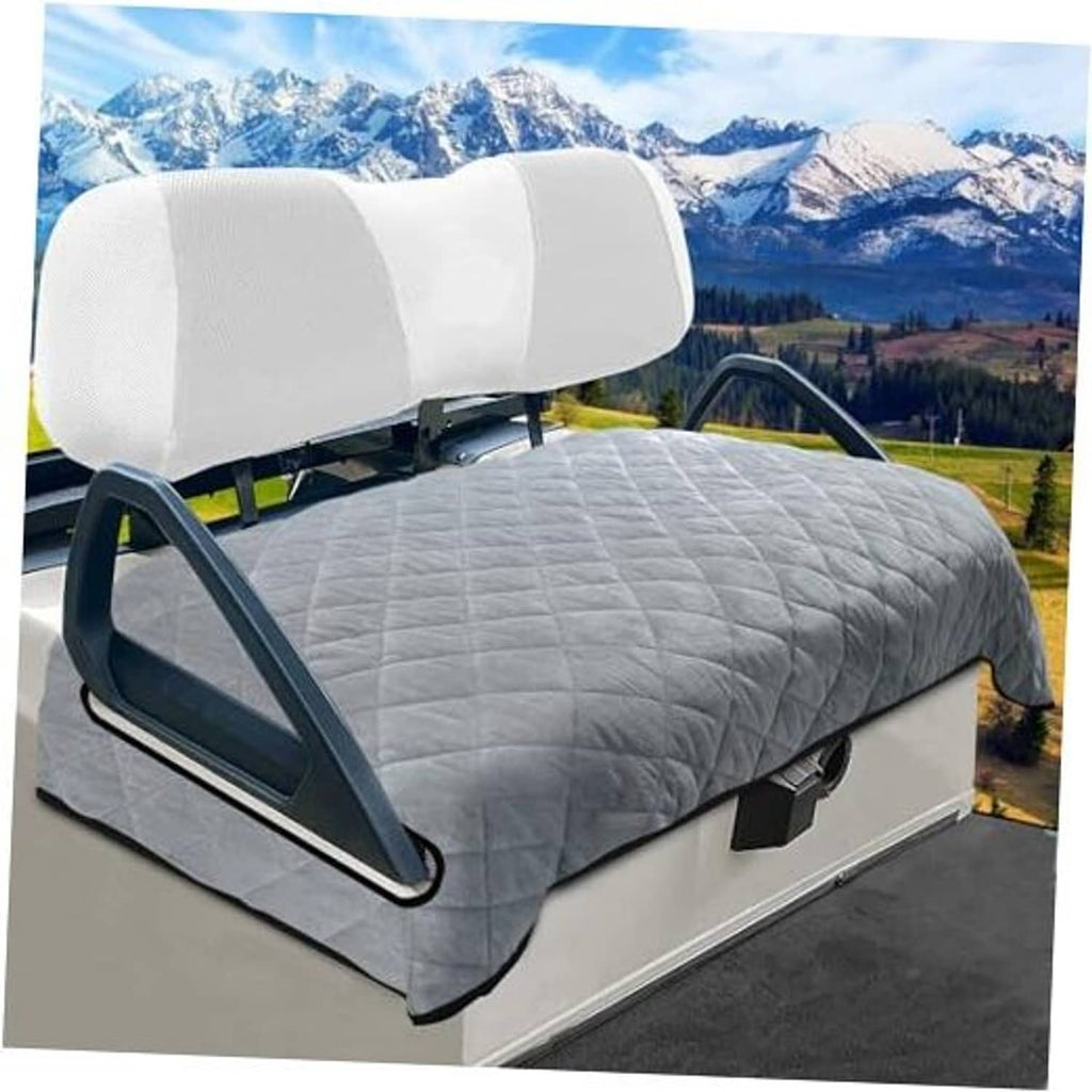 Light gray quilted plush golf cart seat cover blanket on bench seat