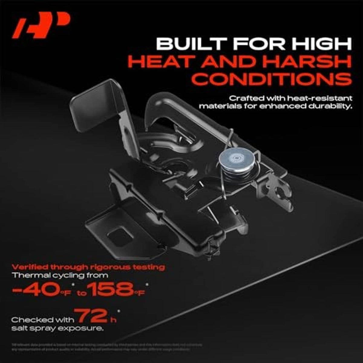 Hood latch lock hardware with spring-loaded latch and mounting base