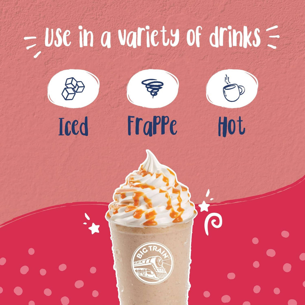 Big Train Dragonfly Thai tea blended crème mix shown for iced, frappe, and hot drinks