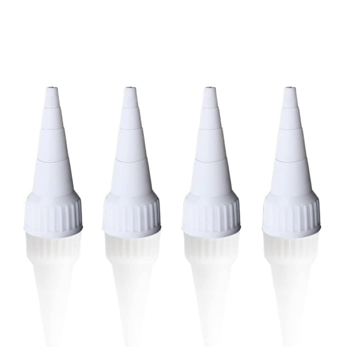 Snip-tip applicator caps, white plastic, conical nozzle ends