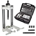 Heavy duty king pin press removal tool kit with open black case and included metal parts