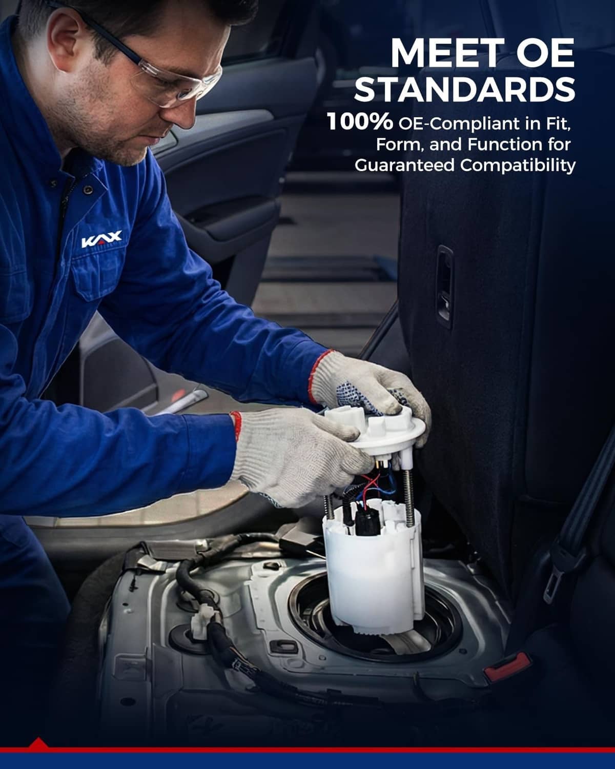 Electric fuel pump assembly being installed under a vehicle seat area