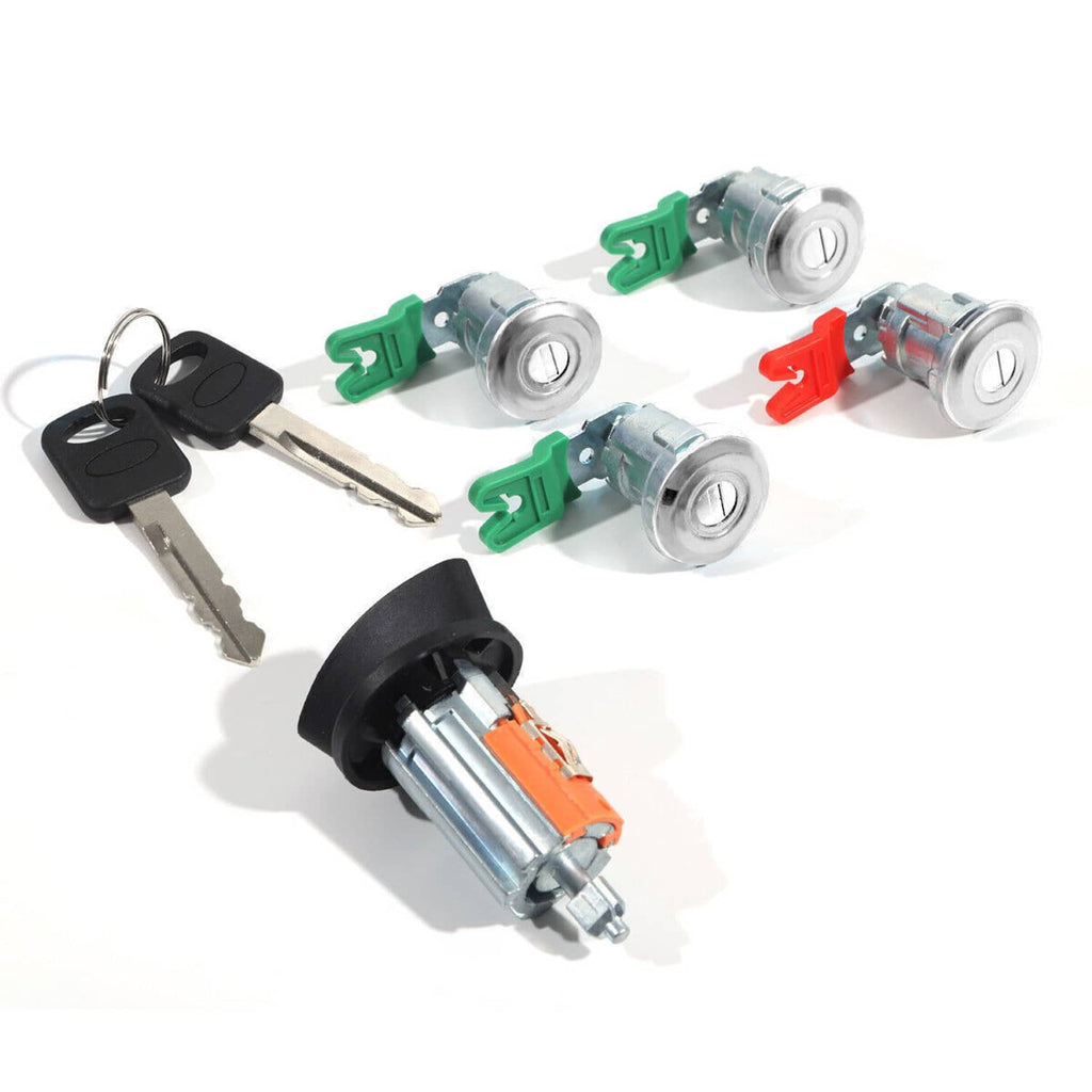 Ignition and door lock cylinder set with matching keys and four lock cylinders