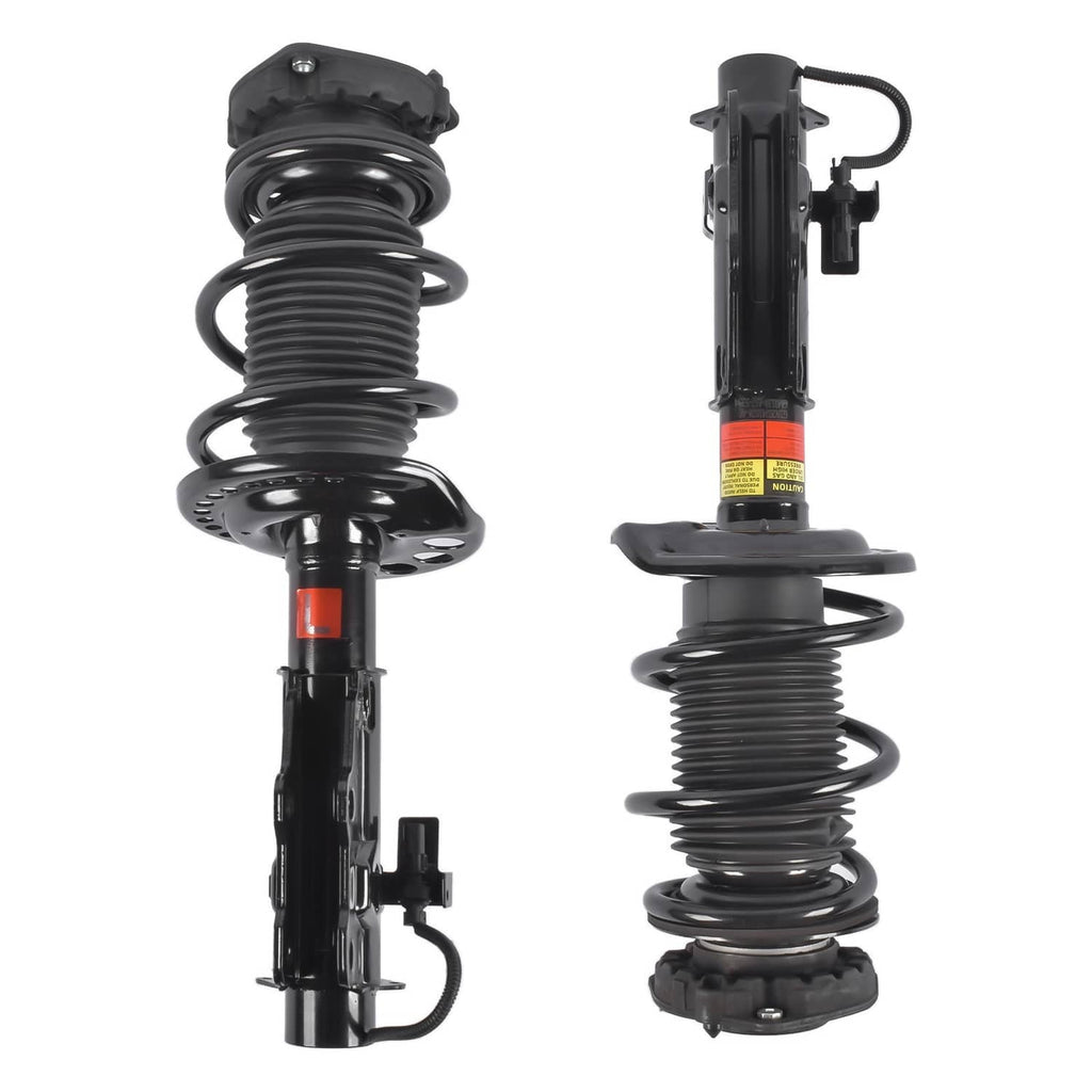 Front strut assembly pair with electronic sensor connectors, black coil springs
