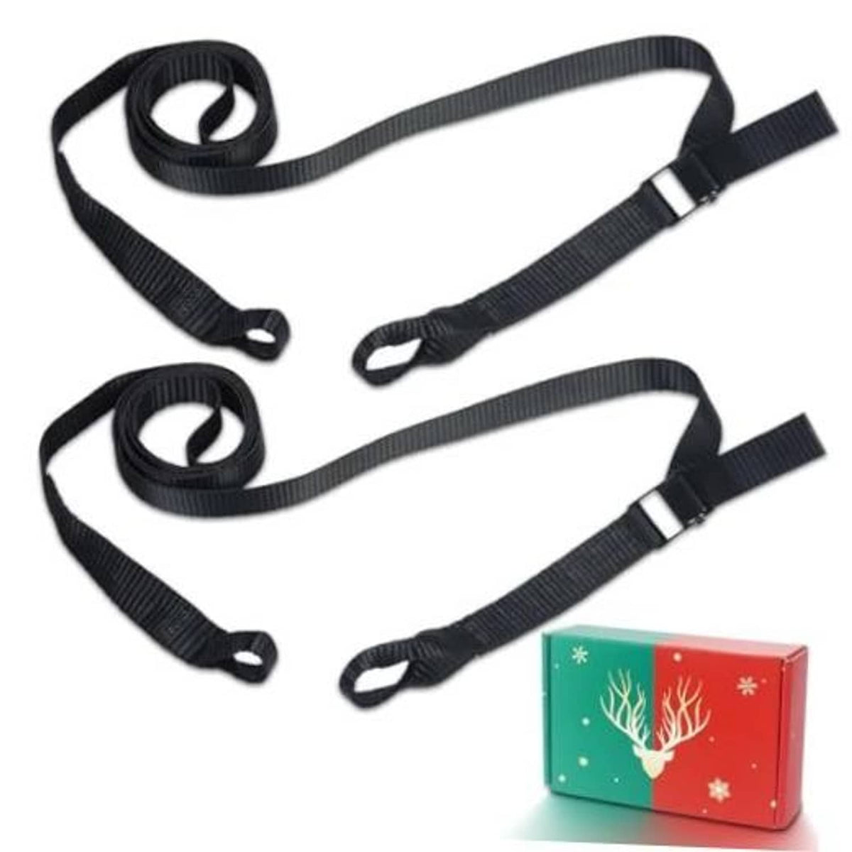 Set of two black webbing climbing stick straps with metal buckles