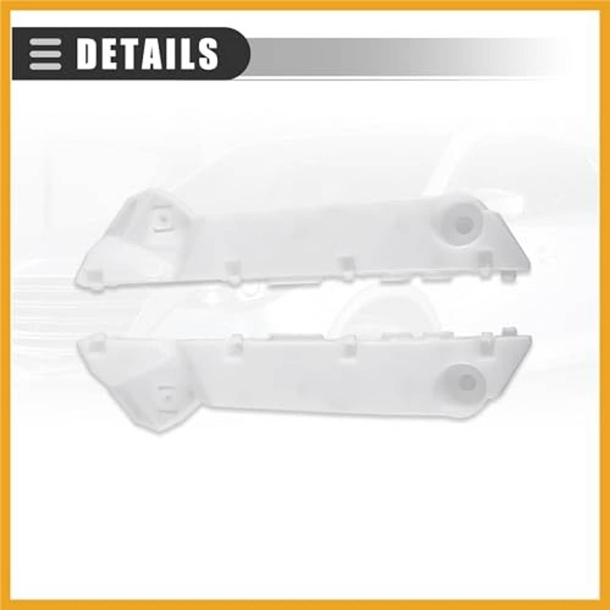 Front bumper bracket retainers, white plastic pair in side view with circular mounting hole