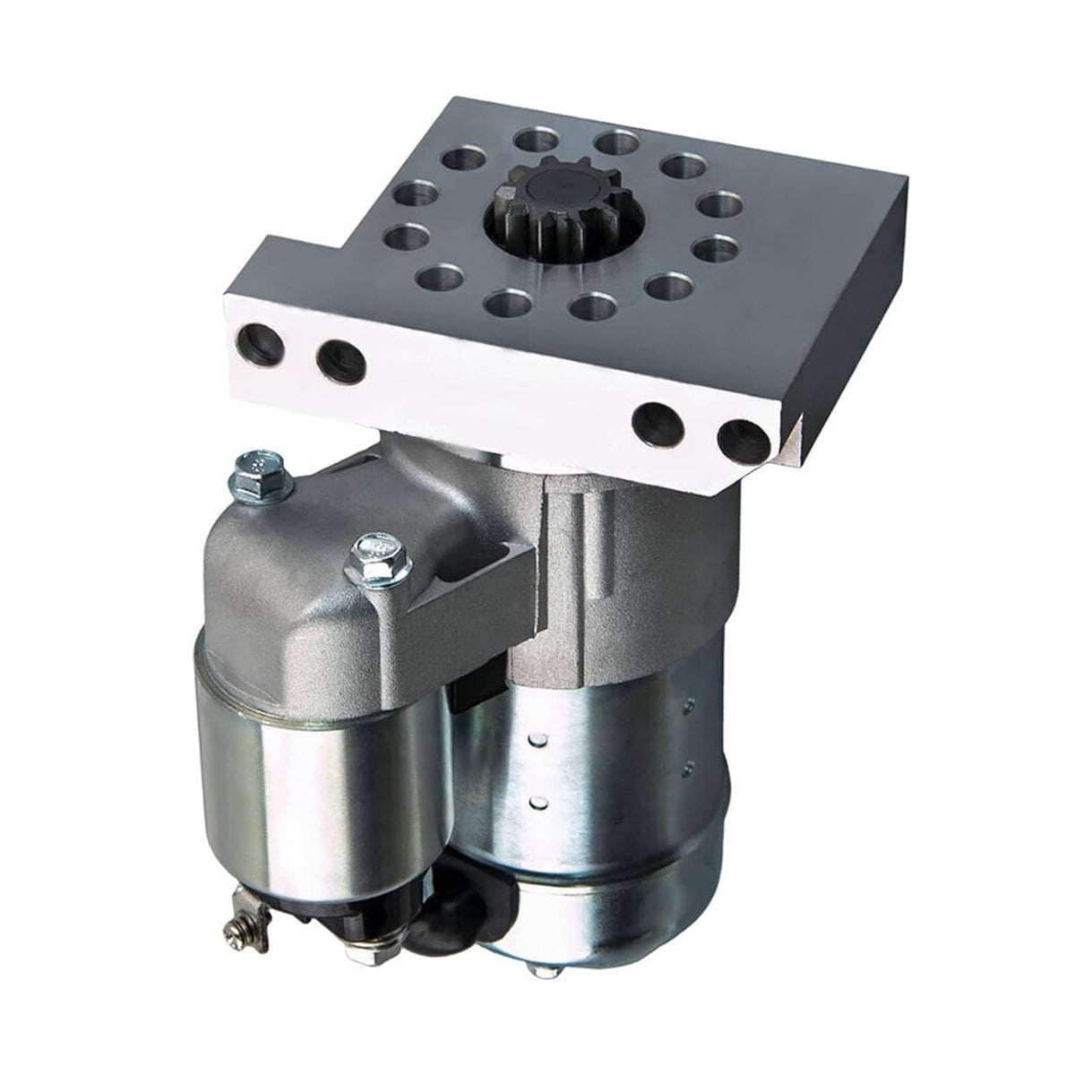 High-torque starter motor with mounting plate and 10-tooth drive gear
