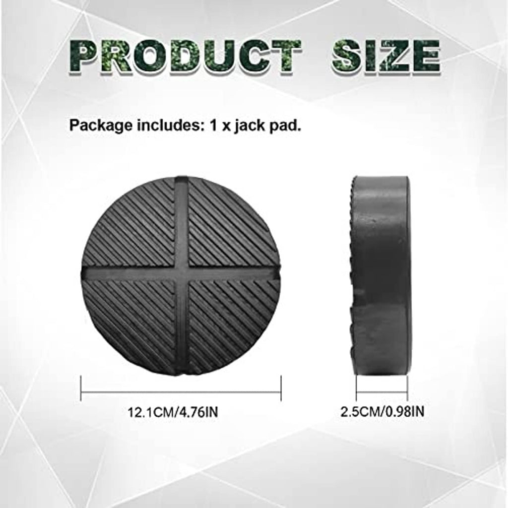 Round black rubber jack pad with cross-slit tread pattern, thick side wall