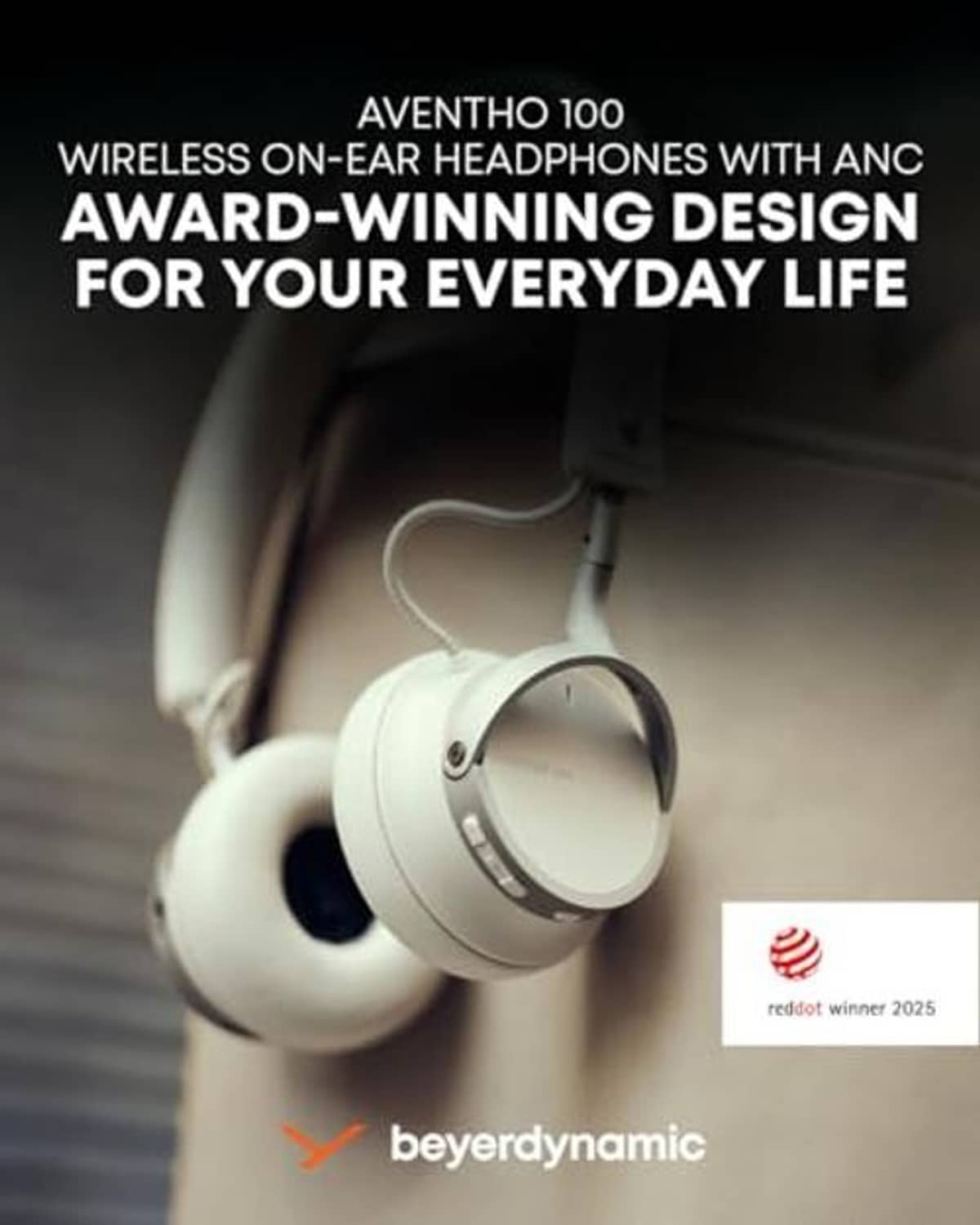 White on-ear wireless Bluetooth headphones on a person, padded headband and round ear cups