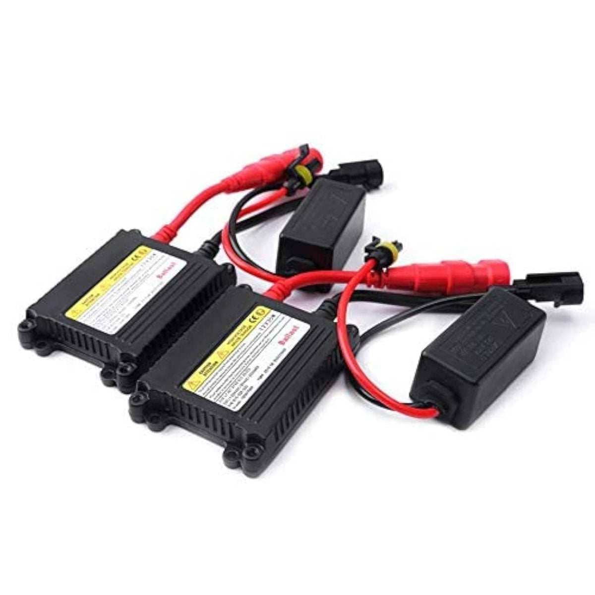 Black HID ballast modules with red/black wiring harness and mounting feet