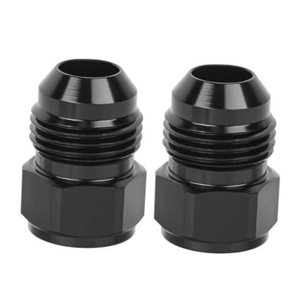 Black AN reducer/expander adapter pair with threaded male outlet and flared inlet