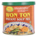 Won Ton instant soup mix jar, Dragonfly brand, green lid, front label