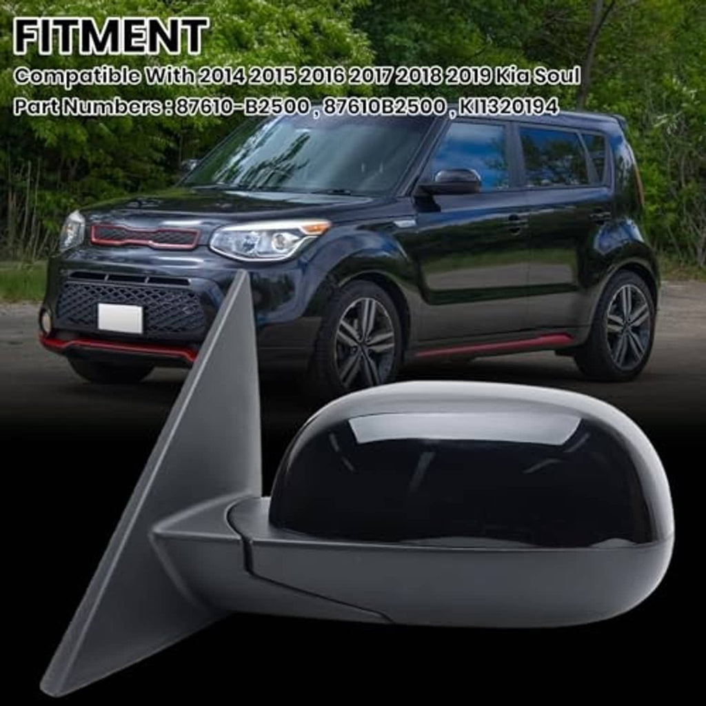 Left driver-side black side mirror installed on vehicle door