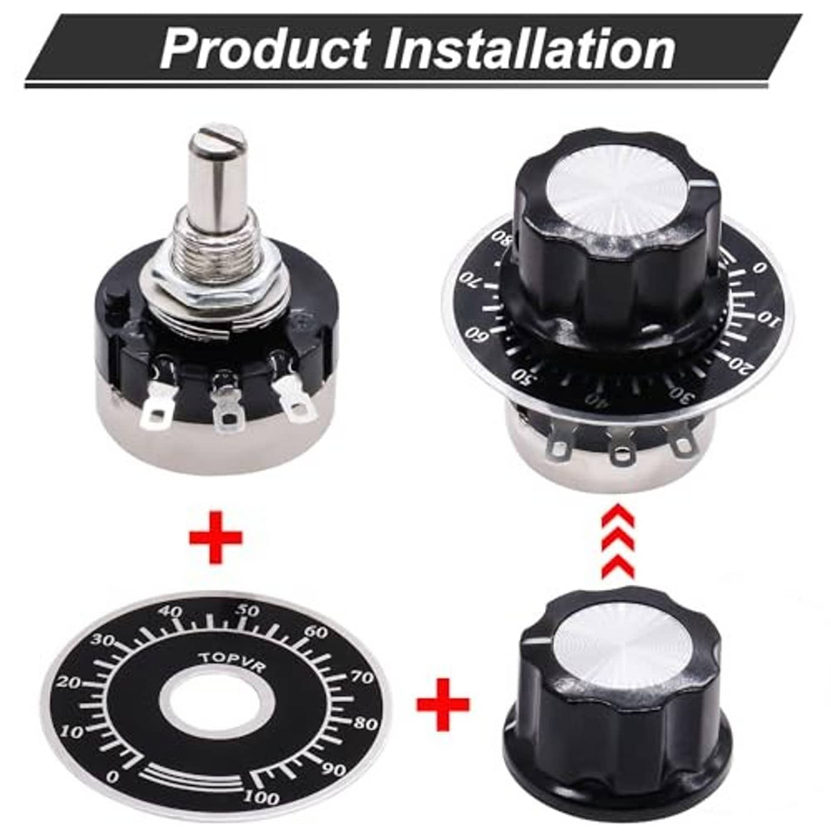 Rotary potentiometer installation view with knob and base components