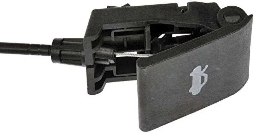 Hood release latch handle with cable and black mounting bracket, key icon