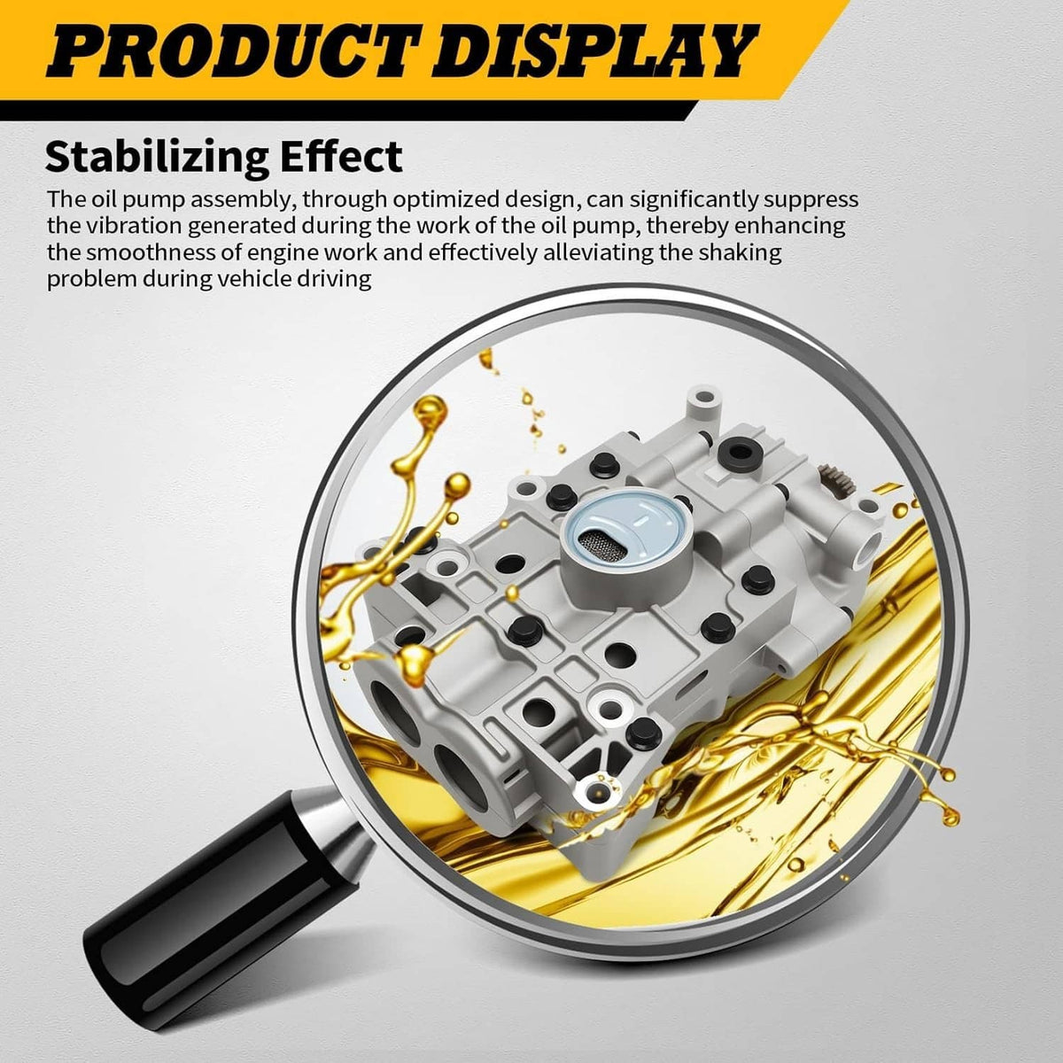 Oil pump housing with highlighted internal balancing components and circular cover