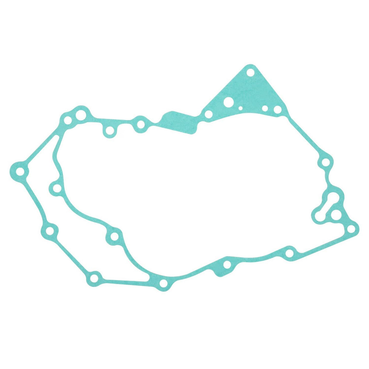 Engine gasket sheet, teal with multiple cutouts and bolt holes