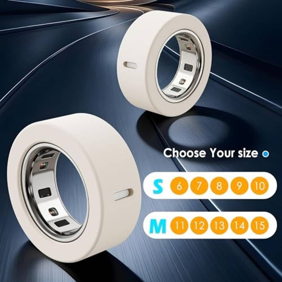 Light beige ring cover case with circular inner window and side notch for multiple sizes