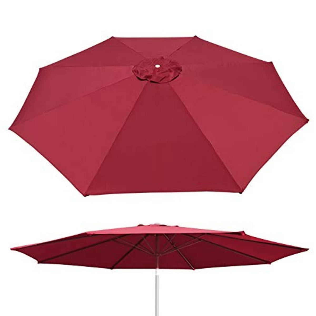 Burgundy umbrella canopy top cover, 8 ribs style, center vent button