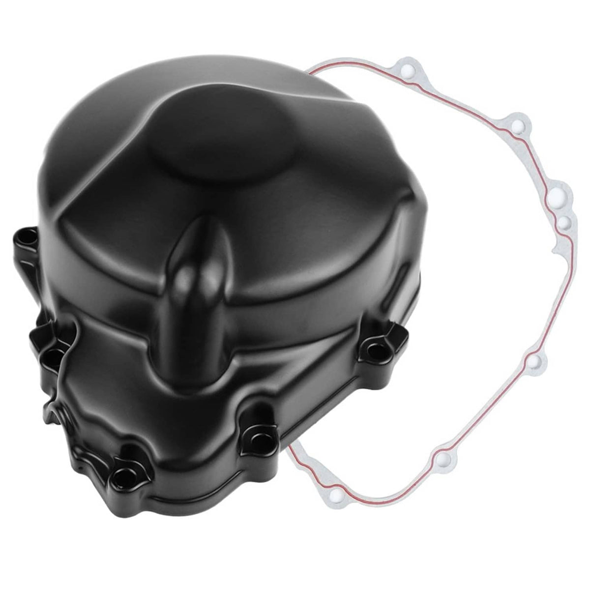 Left engine crankcase stator cover with gasket outline, black finish