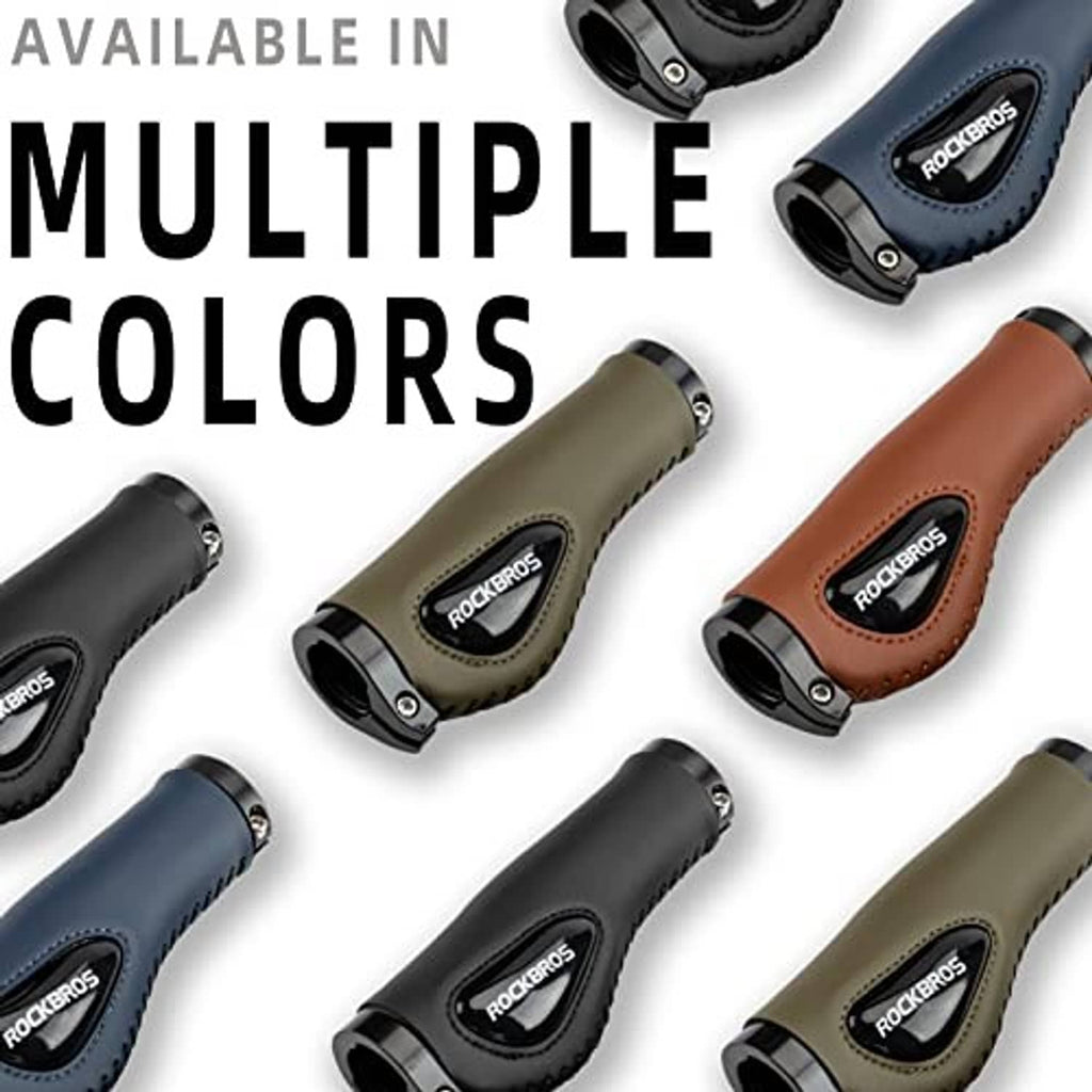 Bike handle grips set in multiple colors, showing lock-on ends and ergonomic pads
