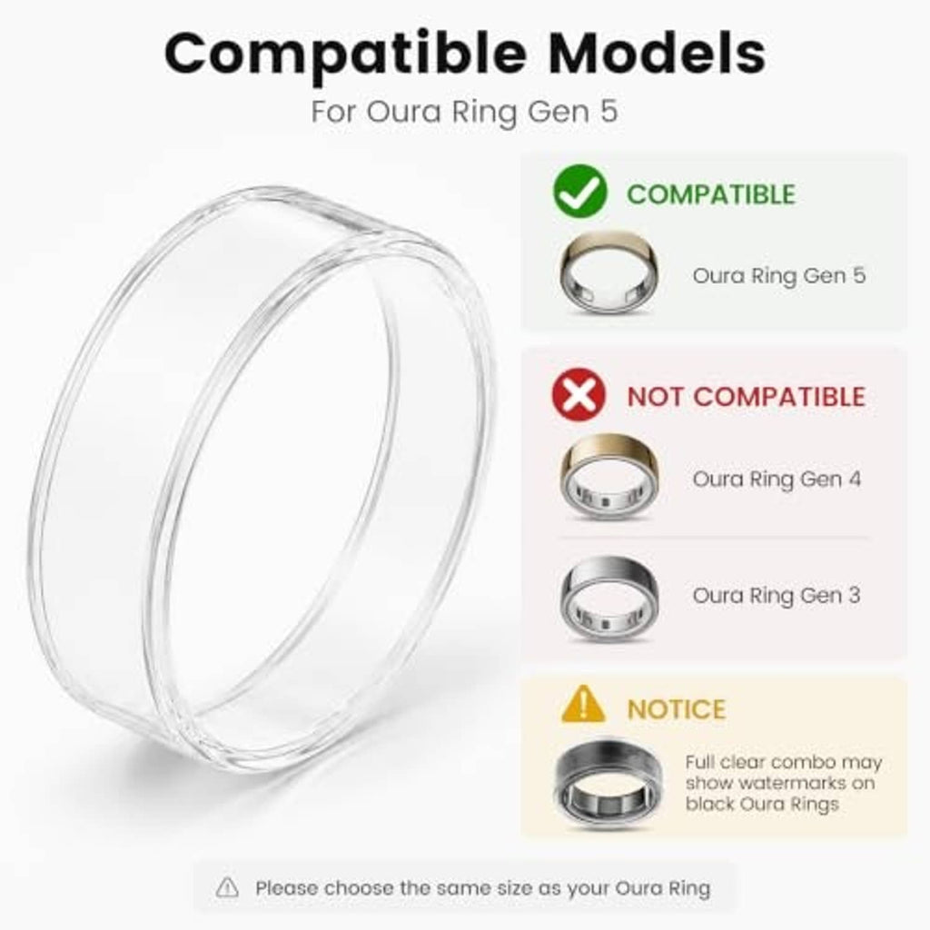 Clear TPU ring cover shown beside a ring for compatibility with Oura Ring Gen 5.