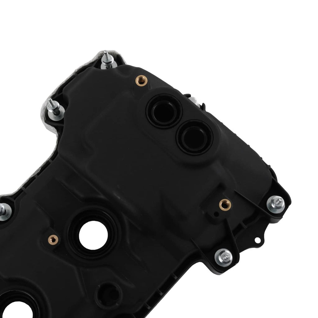 Black engine valve cover corner with two ports and screw mounting points