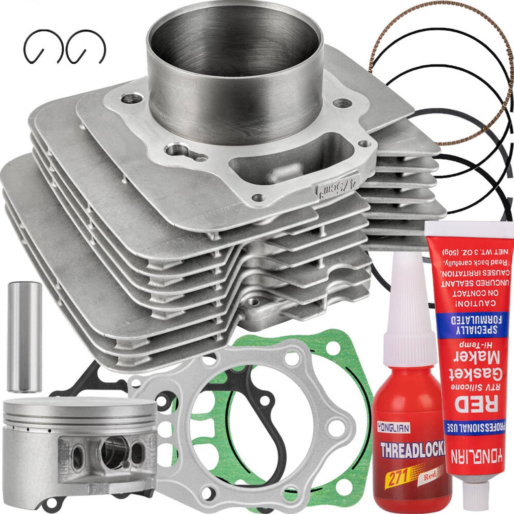 Finned aluminum cylinder and piston gasket set with piston, gaskets, and sealant tube