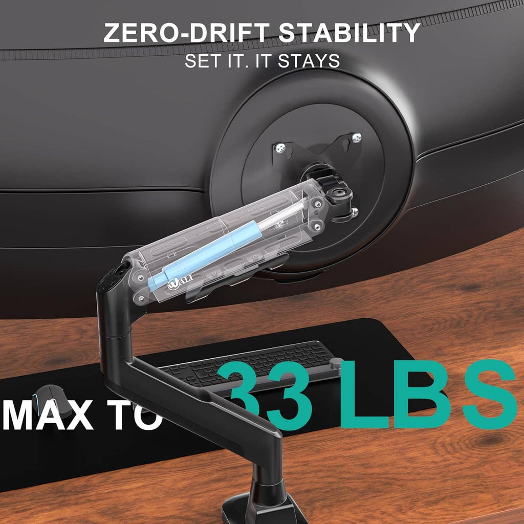 Black heavy-duty monitor arm joint with VESA plate and articulating bracket