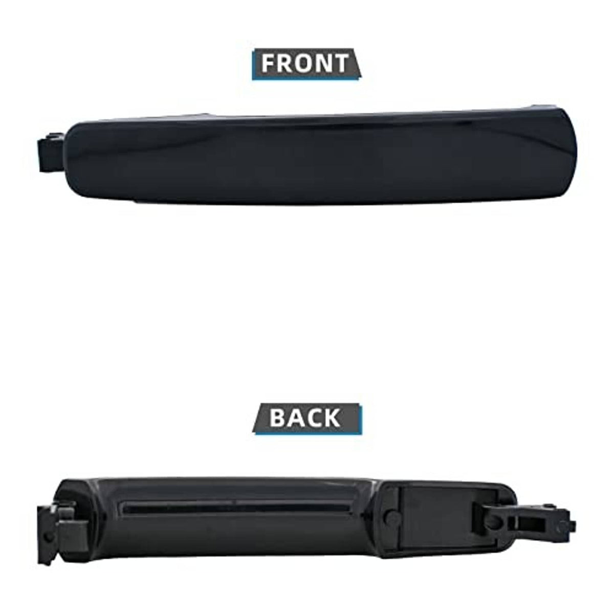 Black exterior door handle assembly with latch housing and rear connector