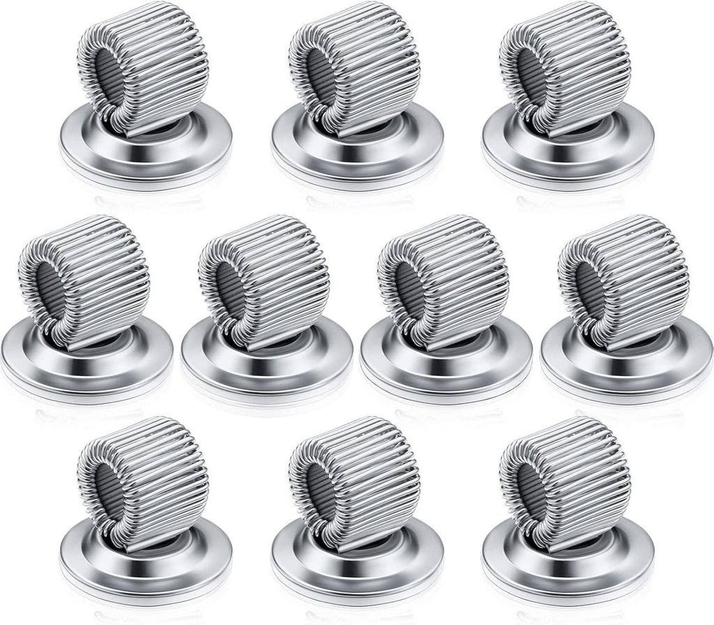 Silver spring pen holder clips with self-adhesive round base, 10-pack