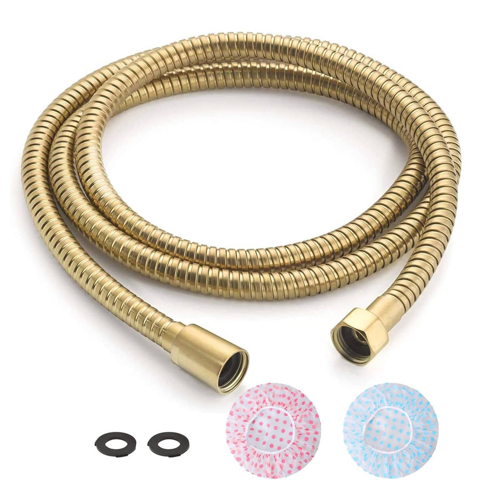 Kink-free shower hose with gold coiled metal tubing and two end connectors