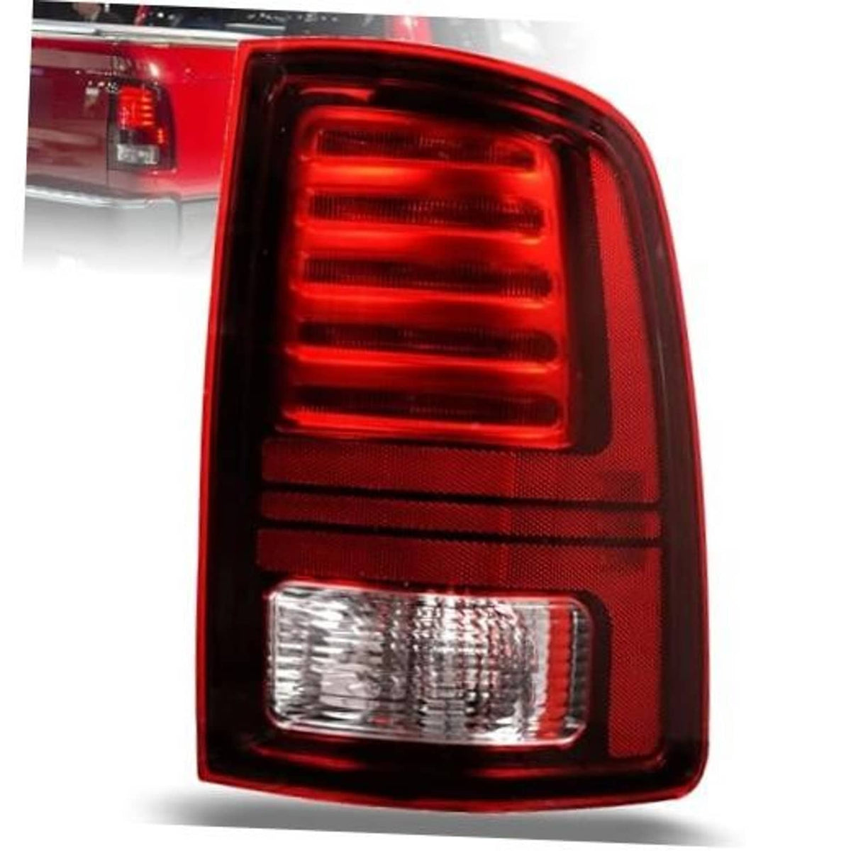 Right side LED tail light with red lens and clear bottom reflector